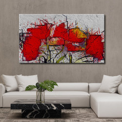 Cuadro abstracto deconstruído flores rojas