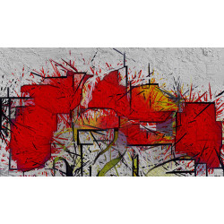 Cuadro abstracto deconstruído flores rojas