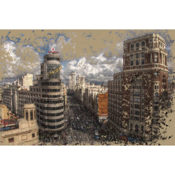 Cuadro Madrid edificio Capitol abstracto