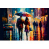 Cuadro escena urbana pareja y paraguas