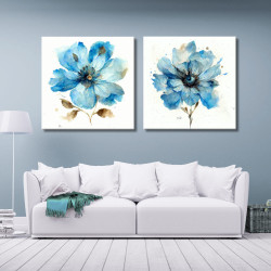 Pareja de cuadros de flores en tonos azules