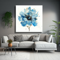 Cuadro minimalista de flor en azules