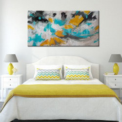 Cuadro Abstracto en turquesa y mostaza para dormitorio