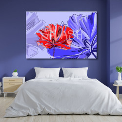 Cuadro Flores abstractas rojas y azules para dormitorio
