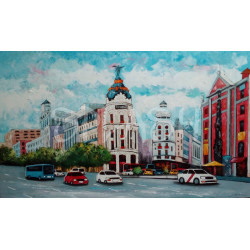 cuadro pintado Escena urbana Edificio Metropolis Madrid
