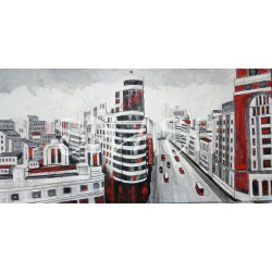 cuadro Calle Gran Vía de Madrid en grises y rojo