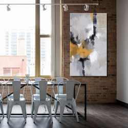 Cuadro abstracto mancha mostaza para salón comedor oficina