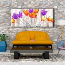 Cuadro de flores en malva y naranja para salón