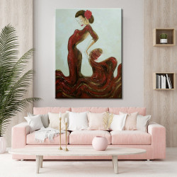 Cuadro de bailaora flamenca en rojo para salón