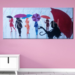 Cuadro con Lluvia y paraguas de colores para sala salón