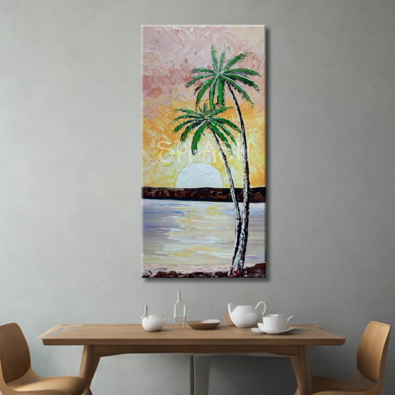 Cuadro vertical con textura de Playa con palmeras para comedor