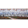 Cuadro de paisaje con troncos otoñal pintado a mano con textura