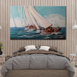 Cuadro de Marina con veleros pintado para dormitorio