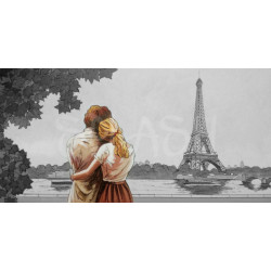 Cuadro Pareja abrazada mirando Torre Eiffel