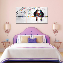 Cuadro figurativo Pareja de tórtolas multicolor para dormitorio