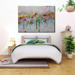 Cuadro Abstracto turquesa y pan de oro para dormitorio