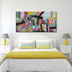 Cuadro abstracto colores alineados para dormitorio con textura y geometría
