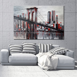 Cuadro Puente de Brooklyn en grises y rojo para salón