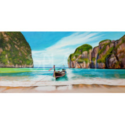 Cuadro Playa thailandesa con barca típica
