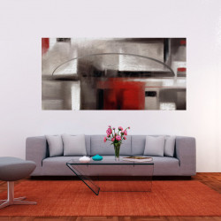 Cuadro Abstracto en gris y rojocon textura para salón