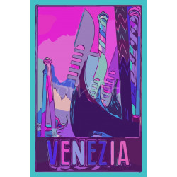 Cuadro de Venecia colorido en magenta y azules