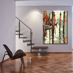 Cuadro de Venecia canal con postes gris y rojo para salón