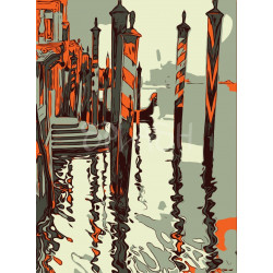 Cuadro de Venecia canal con postes gris y rojo