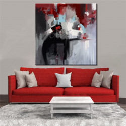 Cuadro Abstracto en grises, negro y rojo texturado para salón
