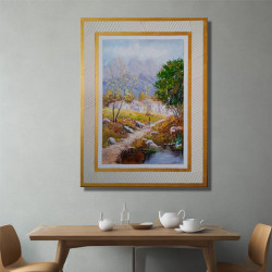 Cuadro de paisaje con marco crema y oro para sala cuarto de estar comedor