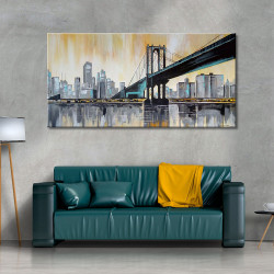 Cuadro de New York Skyline en gris y mostaza para salón