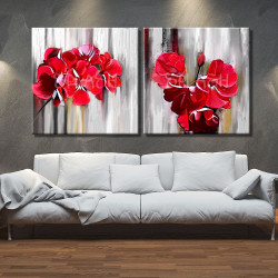 Díptico de cuadros de flores en rojo para salón