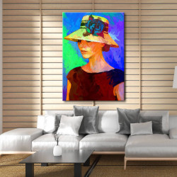 Cuadro impresionista de mujer con  sombrero para salón
