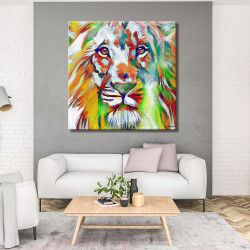 Cuadro étnico de león en colores flúor para salón