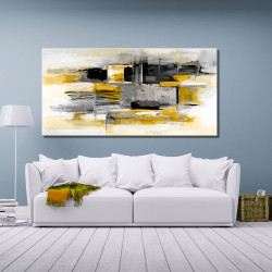 Cuadro abstracto en gris y Amarillo Mostaza para salón
