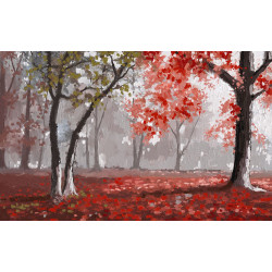 Cuadro de paisaje otoñal árboles en rojo