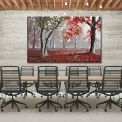 Cuadro de paisaje otoñal árboles en rojo para negocio sala de juntas