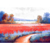 Cuadro de paisaje campestre flores rojas