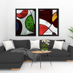 Díptico de cuadros abstractos geométricos y marco para salón