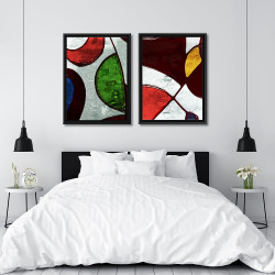 Díptico de cuadros abstractos geométricos y marco para dormitorio