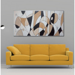 Cuadro abstracto geométrico con marco plata para salón sofá