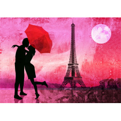 Cuadro pareja enamorados con paraguas en París