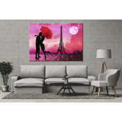 Cuadro pareja enamorados con paraguas en París para salón
