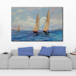 Cuadro de marina azul con veleros para sala de estar salón