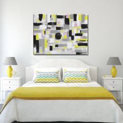 Cuadro abstracto amarillo sobre grises para dormitorio