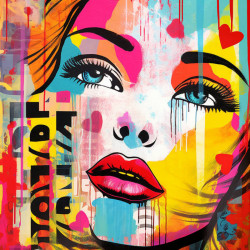 Cuadro pop art moderno con mujer colorido