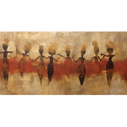 Cuadro étnico de mujeres con vasijas en danza
