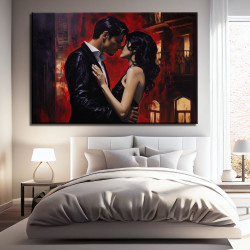 Cuadro abrazo apasionado pareja en rojo para dormitorio