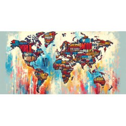 Cuadro Mapa Mundi y grafismo étnico