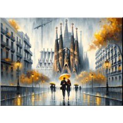 Cuadro Romántico Paseo Otoñal por La Sagrada Familia impreso en lienzo