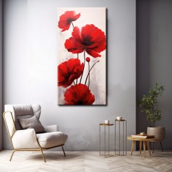 Cuadro Flores Vertical con Amapolas Rojas  impreso en lienzo para sala de estar